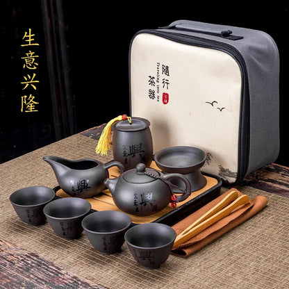 Tea Set Purple clay Portable Teapot Set Outdoor Travel Gaiwan Tea Cups of Tea Ceremony Teacup Fine Gift Organizer