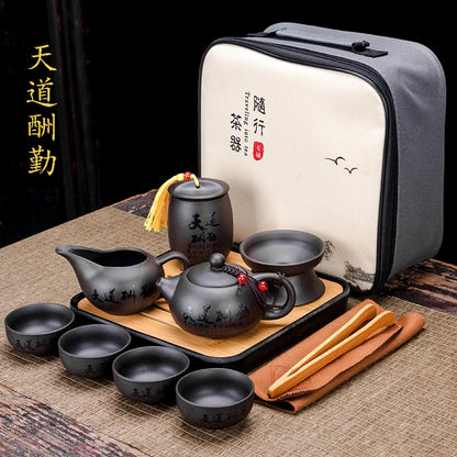 Tea Set Purple clay Portable Teapot Set Outdoor Travel Gaiwan Tea Cups of Tea Ceremony Teacup Fine Gift Organizer