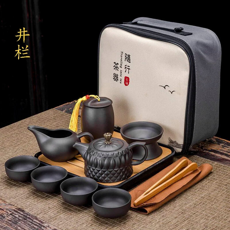 Tea Set Purple clay Portable Teapot Set Outdoor Travel Gaiwan Tea Cups of Tea Ceremony Teacup Fine Gift Organizer