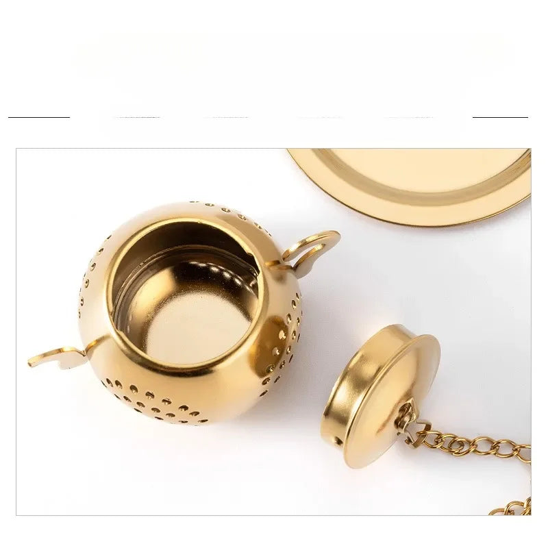 Tea Strainer Teapot Shape Loose Tea Infuser Stainless Steel Leaf Tea Maker Strainer Chain Drip Tray Herbal Spice Filter WithDish