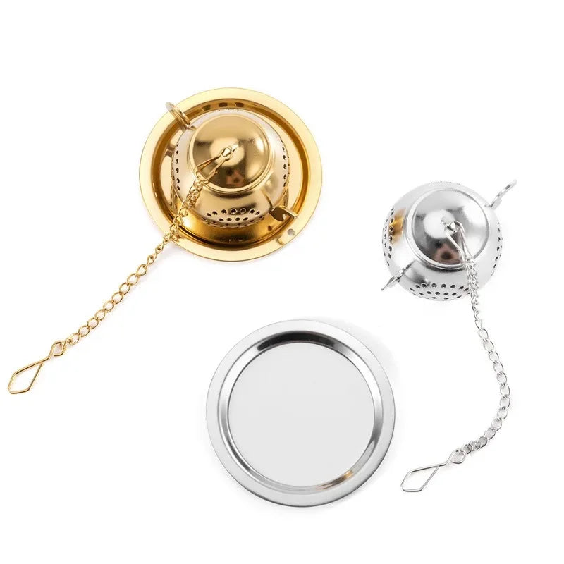 Tea Strainer Teapot Shape Loose Tea Infuser Stainless Steel Leaf Tea Maker Strainer Chain Drip Tray Herbal Spice Filter WithDish