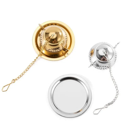 Tea Strainer Teapot Shape Loose Tea Infuser Stainless Steel Leaf Tea Maker Strainer Chain Drip Tray Herbal Spice Filter WithDish