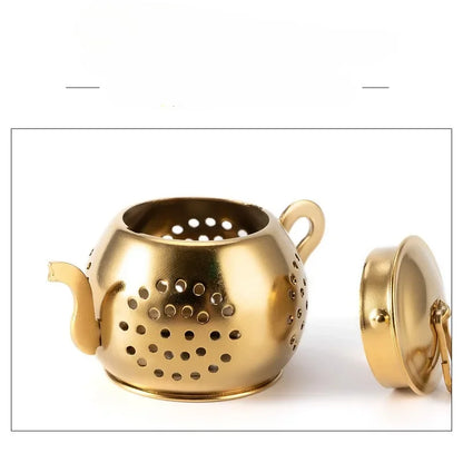 Tea Strainer Teapot Shape Loose Tea Infuser Stainless Steel Leaf Tea Maker Strainer Chain Drip Tray Herbal Spice Filter WithDish