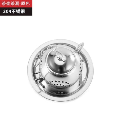 Tea Strainer Teapot Shape Loose Tea Infuser Stainless Steel Leaf Tea Maker Strainer Chain Drip Tray Herbal Spice Filter WithDish