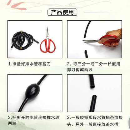 Tea Tray Drain Pipe With Water-absorbing Ball Silicone Copper Joints, Tea Table Down Water Pipe Hose Tea Ceremony Tea Set