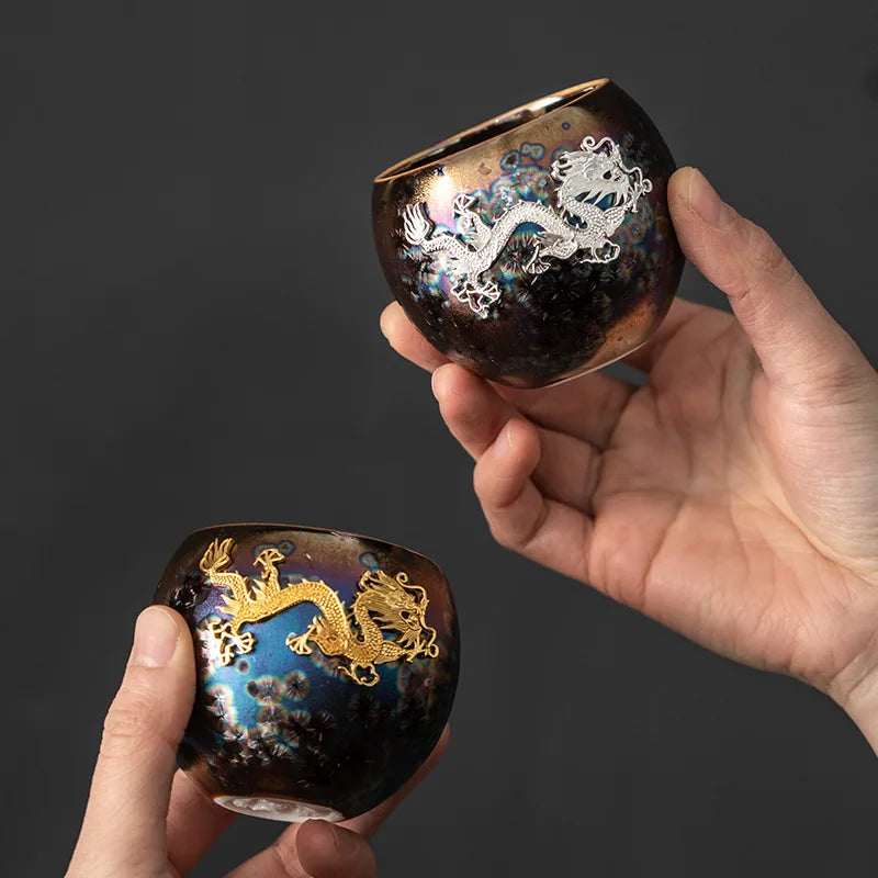 Tea cup, single cup, kiln change, oil drop, Tianmu, colorful gold tea cup, tea set, ceramic household master cup, tea bowl