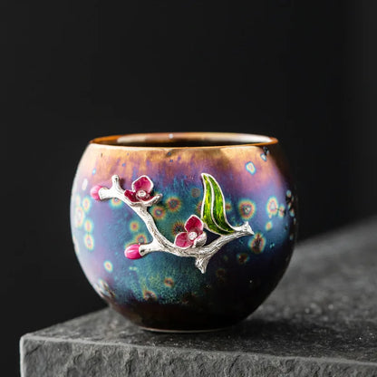 Tea cup, single cup, kiln change, oil drop, Tianmu, colorful gold tea cup, tea set, ceramic household master cup, tea bowl