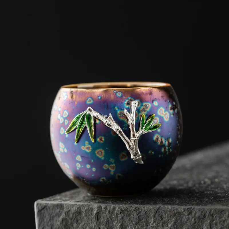 Tea cup, single cup, kiln change, oil drop, Tianmu, colorful gold tea cup, tea set, ceramic household master cup, tea bowl