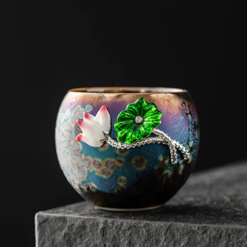 Tea cup, single cup, kiln change, oil drop, Tianmu, colorful gold tea cup, tea set, ceramic household master cup, tea bowl