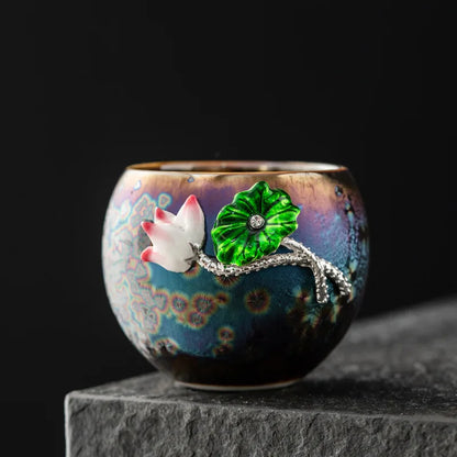 Tea cup, single cup, kiln change, oil drop, Tianmu, colorful gold tea cup, tea set, ceramic household master cup, tea bowl