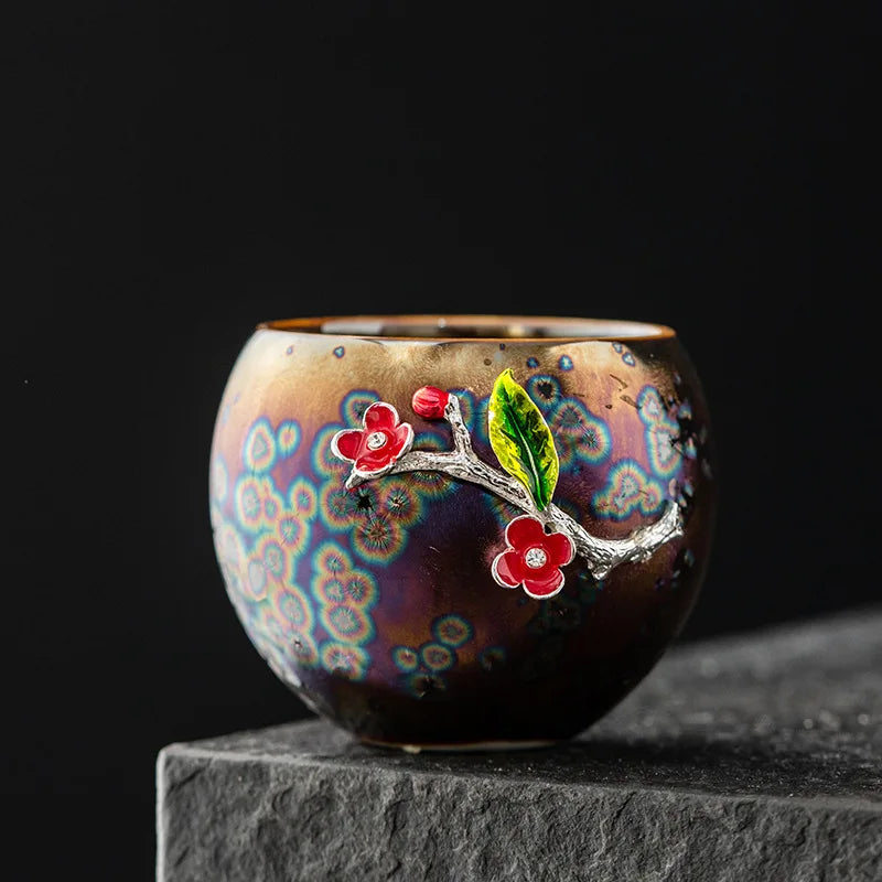 Tea cup, single cup, kiln change, oil drop, Tianmu, colorful gold tea cup, tea set, ceramic household master cup, tea bowl