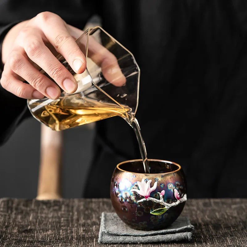 Tea cup, single cup, kiln change, oil drop, Tianmu, colorful gold tea cup, tea set, ceramic household master cup, tea bowl