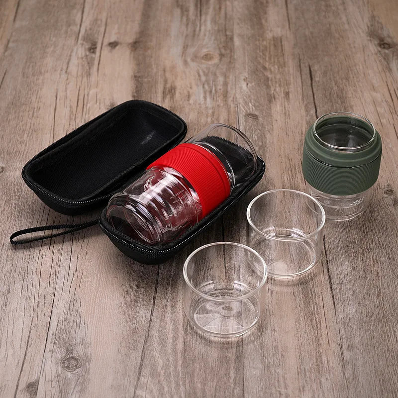 Tea set Outdoor portable travel creative Kung Fu tea set glass transparent thickened filter glass tea cup