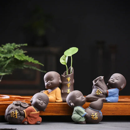 Tea set accessories ceramic Tea pets  decoration small Buddha statue monk doll desktop flower pot hydroponic plant decoration