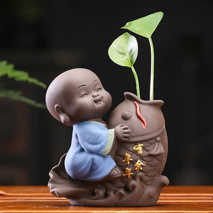 Tea set accessories ceramic Tea pets  decoration small Buddha statue monk doll desktop flower pot hydroponic plant decoration