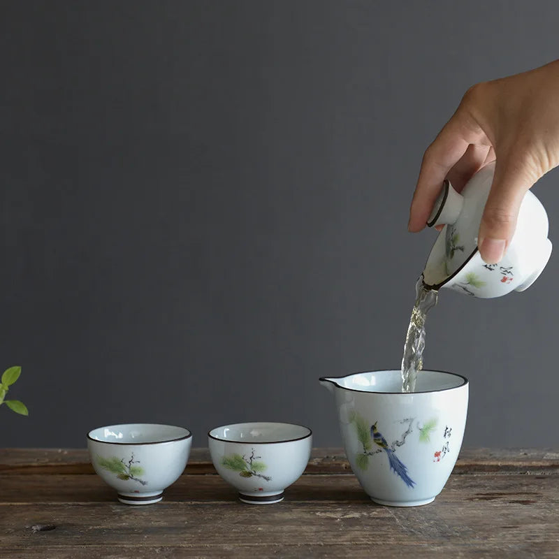 Tea set crockery teapot ceramic gaiwan teacups chinese tea set pot portable travel tea set bag C23