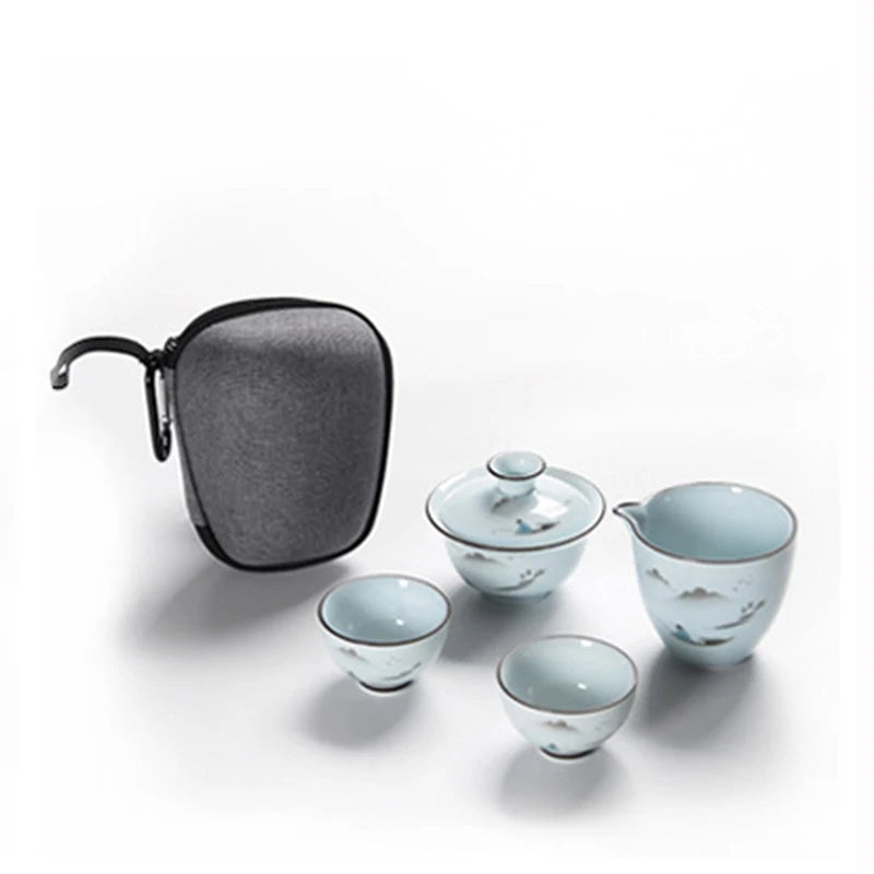 Tea set crockery teapot ceramic gaiwan teacups chinese tea set pot portable travel tea set bag C23