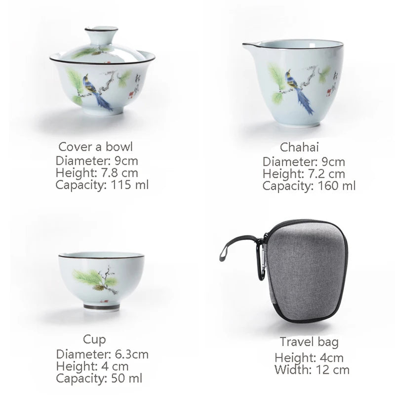 Tea set crockery teapot ceramic gaiwan teacups chinese tea set pot portable travel tea set bag C23