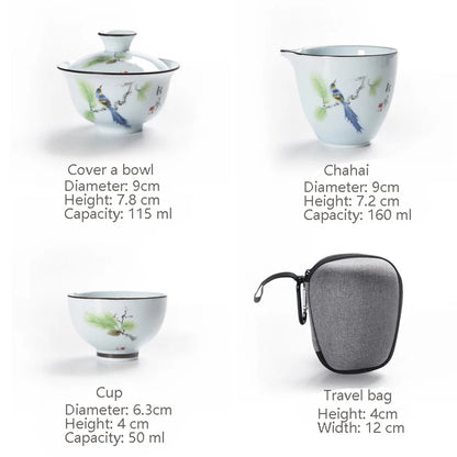 Tea set crockery teapot ceramic gaiwan teacups chinese tea set pot portable travel tea set bag C23