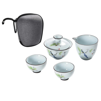 Tea set crockery teapot ceramic gaiwan teacups chinese tea set pot portable travel tea set bag C23