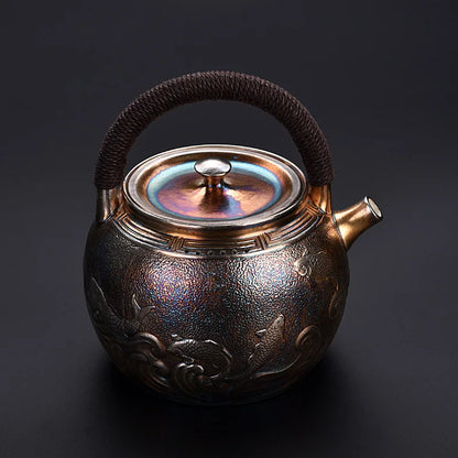 Teapot Set Luxury Gilt Silver Craft Ceramic Copper Tea Maker Side Handle Teapot Retro Japanese Handmade Household Tea Cooker