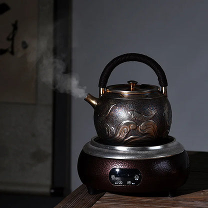 Teapot Set Luxury Gilt Silver Craft Ceramic Copper Tea Maker Side Handle Teapot Retro Japanese Handmade Household Tea Cooker