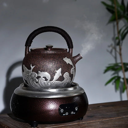 Teapot Set Luxury Gilt Silver Craft Ceramic Copper Tea Maker Side Handle Teapot Retro Japanese Handmade Household Tea Cooker