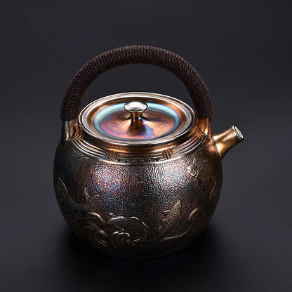 Teapot Set Luxury Gilt Silver Craft Ceramic Copper Tea Maker Side Handle Teapot Retro Japanese Handmade Household Tea Cooker