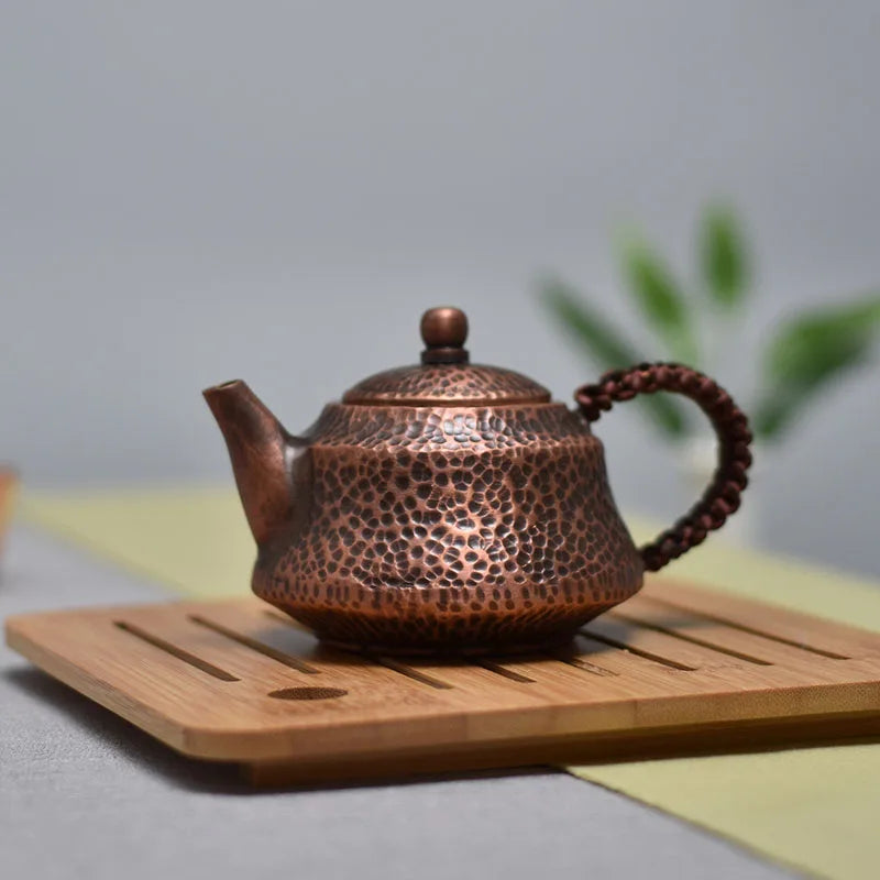 Teapot Set Luxury Pure Copper Travel Kettle with Braided Handle Coffee Pots Handmade Tea Infuser Teapots To Boil Water Tea Sets