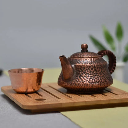 Teapot Set Luxury Pure Copper Travel Kettle with Braided Handle Coffee Pots Handmade Tea Infuser Teapots To Boil Water Tea Sets