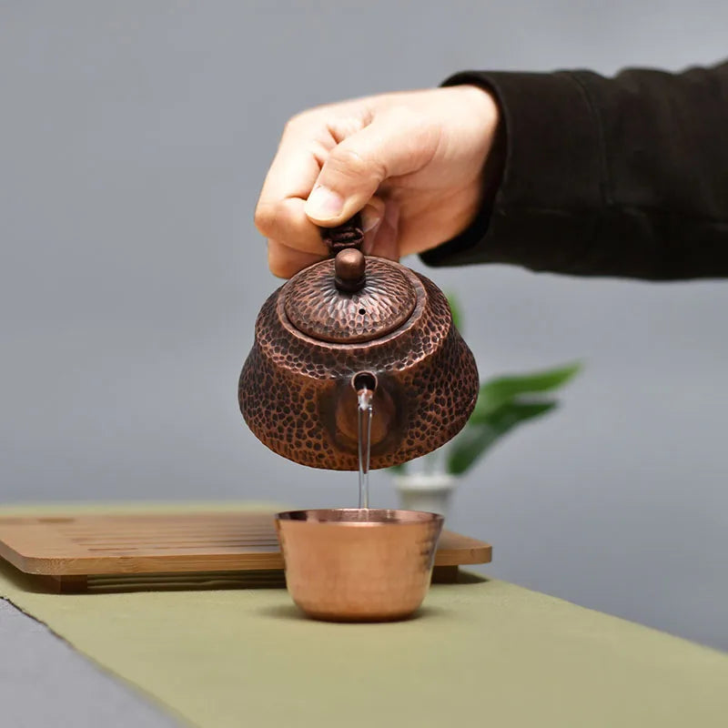 Teapot Set Luxury Pure Copper Travel Kettle with Braided Handle Coffee Pots Handmade Tea Infuser Teapots To Boil Water Tea Sets