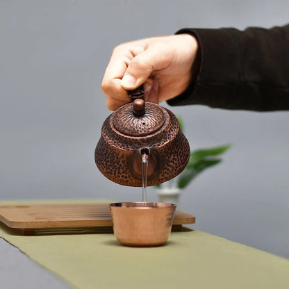 Teapot Set Luxury Pure Copper Travel Kettle with Braided Handle Coffee Pots Handmade Tea Infuser Teapots To Boil Water Tea Sets