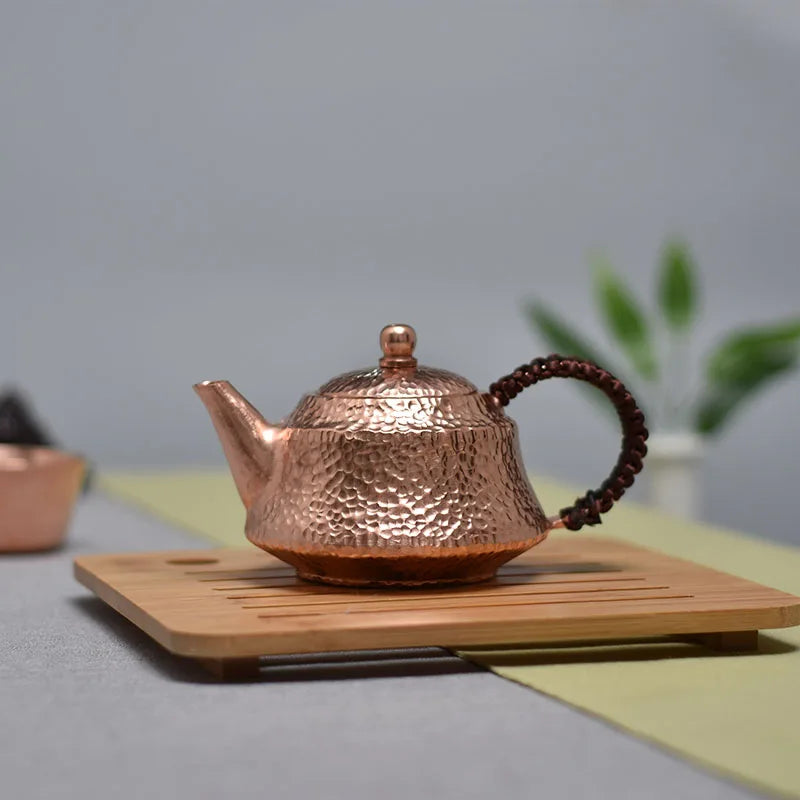 Teapot Set Luxury Pure Copper Travel Kettle with Braided Handle Coffee Pots Handmade Tea Infuser Teapots To Boil Water Tea Sets