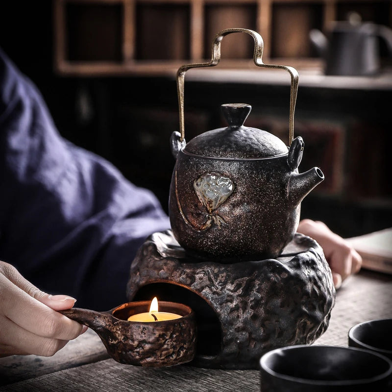 TeapotTeaCupCandleTeaHeaterBaseZenLotusBundlePotWarmTeaSetOnePotFourCupsCupCupTeaSetKitchenRestaurantBarHome