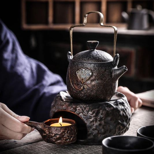 TeapotTeaCupCandleTeaHeaterBaseZenLotusBundlePotWarmTeaSetOnePotFourCupsCupCupTeaSetKitchenRestaurantBarHome