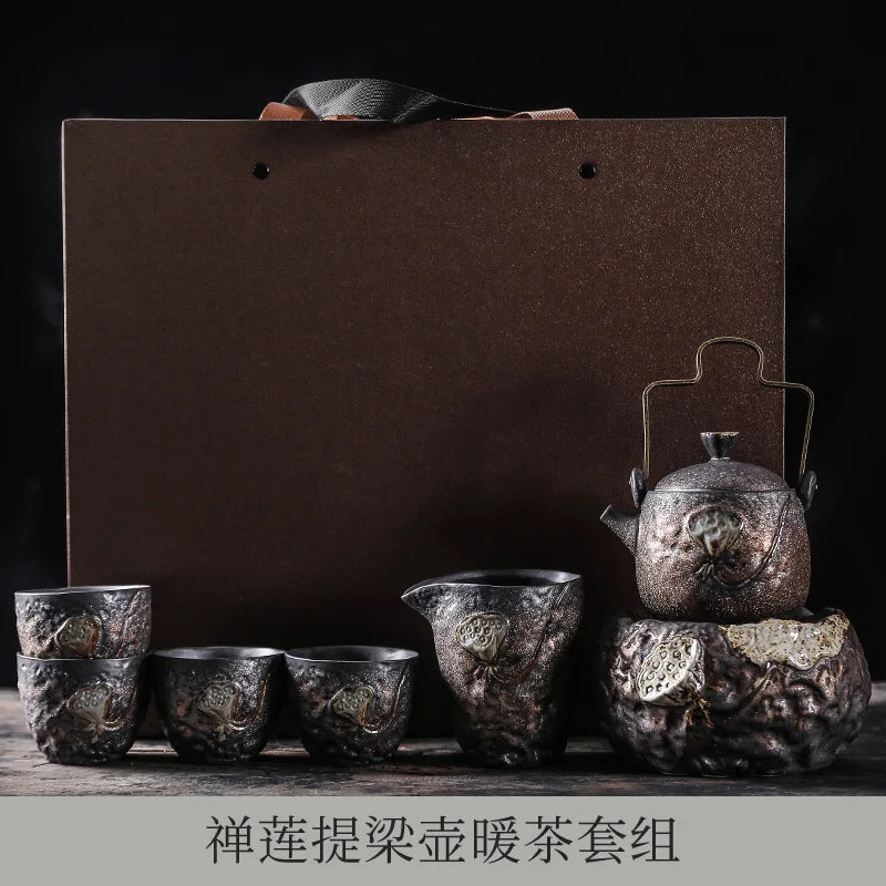 TeapotTeaCupCandleTeaHeaterBaseZenLotusBundlePotWarmTeaSetOnePotFourCupsCupCupTeaSetKitchenRestaurantBarHome