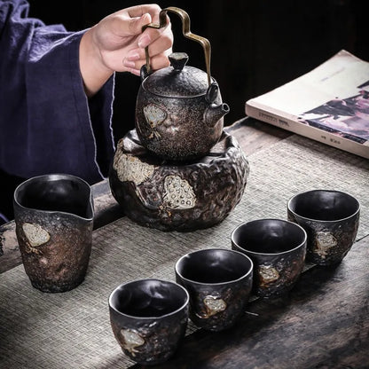 TeapotTeaCupCandleTeaHeaterBaseZenLotusBundlePotWarmTeaSetOnePotFourCupsCupCupTeaSetKitchenRestaurantBarHome