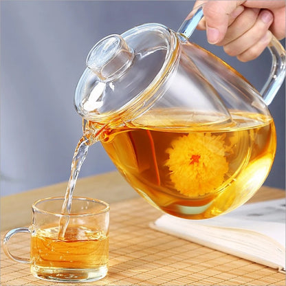 Teaware Glass Teapot for Stove, Heat Resistant, High Temperature, Explosion Proof Tea Infuser, Rose Flower Tea Set, Household