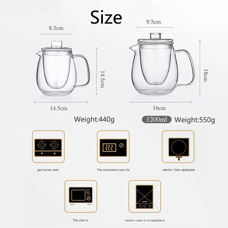 Teaware Glass Teapot for Stove, Heat Resistant, High Temperature, Explosion Proof Tea Infuser, Rose Flower Tea Set, Household