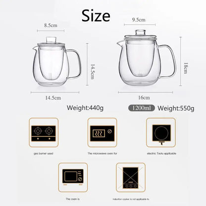 Teaware Glass Teapot for Stove, Heat Resistant, High Temperature, Explosion Proof Tea Infuser, Rose Flower Tea Set, Household