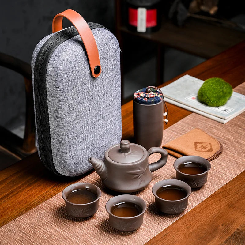 Teaware Purple Clay KungFu Tea Set Yixing Tea Cup Tureen Infuser Chinese Tea Ceremony with Travel bag Home Teaware Sets gaiwan