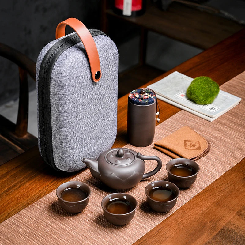 Teaware Purple Clay KungFu Tea Set Yixing Tea Cup Tureen Infuser Chinese Tea Ceremony with Travel bag Home Teaware Sets gaiwan