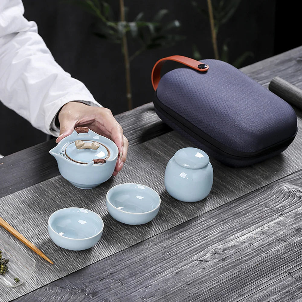 Teawear Set Ceramic Gaiwan 2 Cup 1 Tea Caddies Steel Strainers Business Gift Chinese Kung Fu Portable Travel Teapot 110ML
