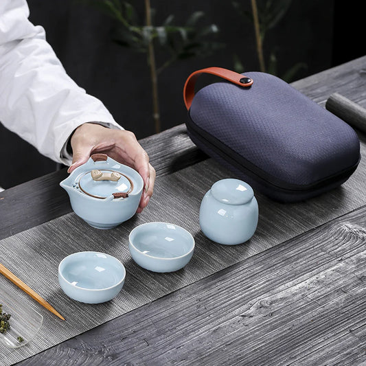 Teawear Set Ceramic Gaiwan 2 Cup 1 Tea Caddies Steel Strainers Business Gift Chinese Kung Fu Portable Travel Teapot 110ML