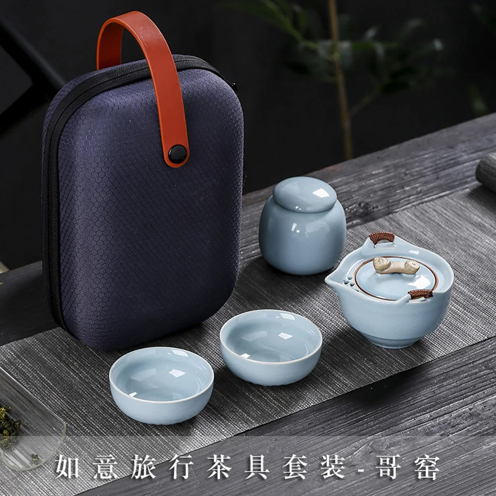 Teawear Set Ceramic Gaiwan 2 Cup 1 Tea Caddies Steel Strainers Business Gift Chinese Kung Fu Portable Travel Teapot 110ML