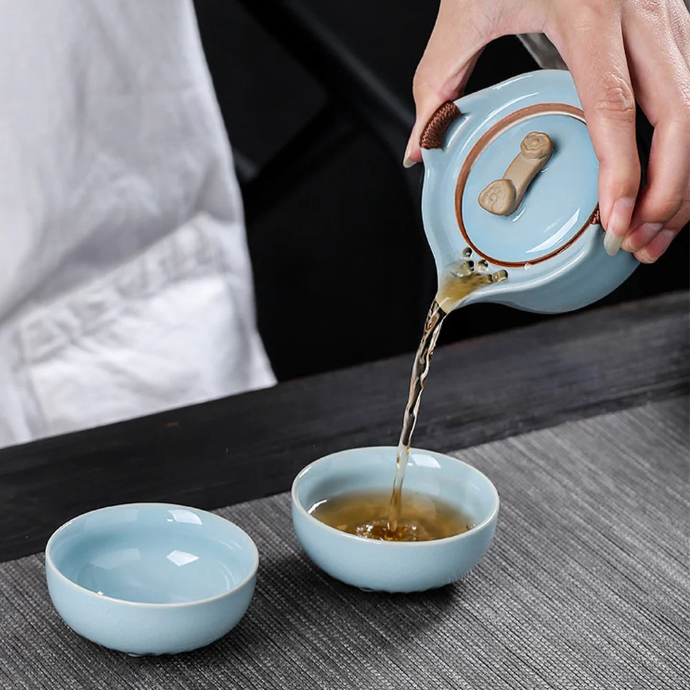 Teawear Set Ceramic Gaiwan 2 Cup 1 Tea Caddies Steel Strainers Business Gift Chinese Kung Fu Portable Travel Teapot 110ML