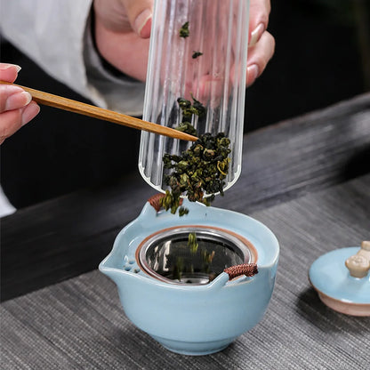 Teawear Set Ceramic Gaiwan 2 Cup 1 Tea Caddies Steel Strainers Business Gift Chinese Kung Fu Portable Travel Teapot 110ML