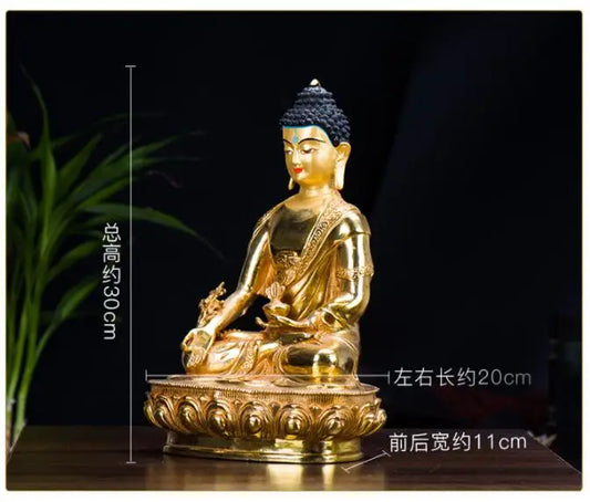 Temple 30CM large# GOOD Buddha # bless family home efficacious Protection Buddhist Pharmacist Buddha gilding Buddha statue