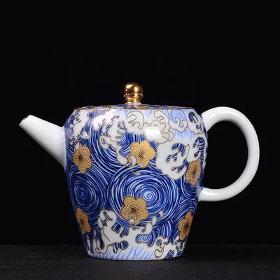 Tengyun Sihai Ceramic Teapot Sterling Silver Decoration Single Pot Household Filter Kung Fu Pu'er Black Tea Maker Teaware