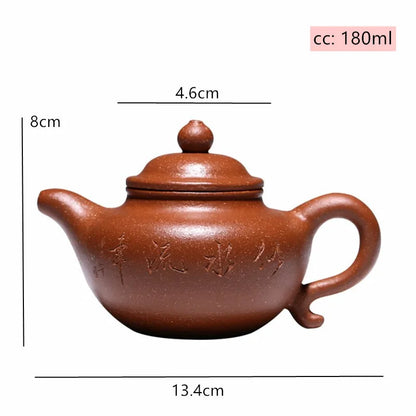 Tetera clásica de Yixing, hervidor de té filtro de grabado a mano, olla belleza china, auténtico mineral de té Zisha, 180ml